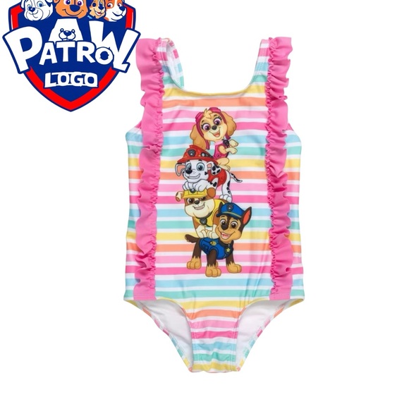 Paw Patrol Pink and Multicolor Kids Swim One Piece - Picture 1 of 8